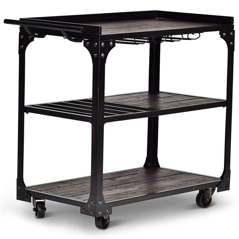 Sherlock Bar Cart in Tobacco Brown and Black Frame