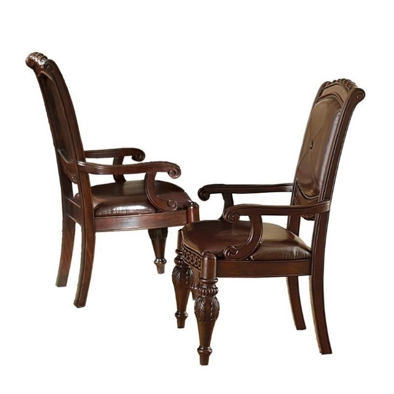 Steve Silver Company Antoinette Leather Dining Arm Chair in Cherry