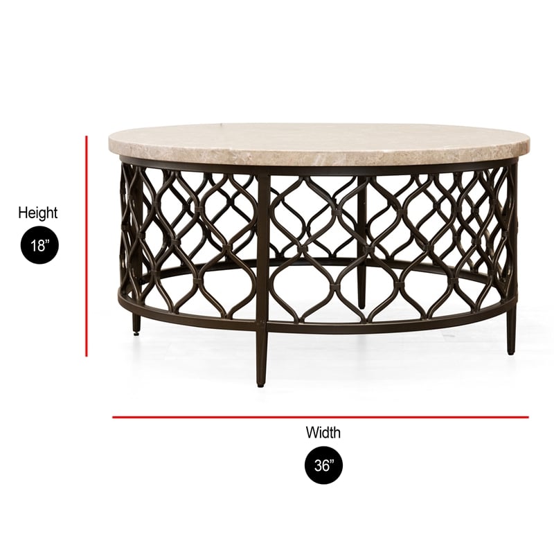 Roland Round Transitional Stone Top with Metal Base Coffee Table in Espresso