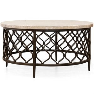 Roland Round Transitional Stone Top with Metal Base Coffee Table in Espresso