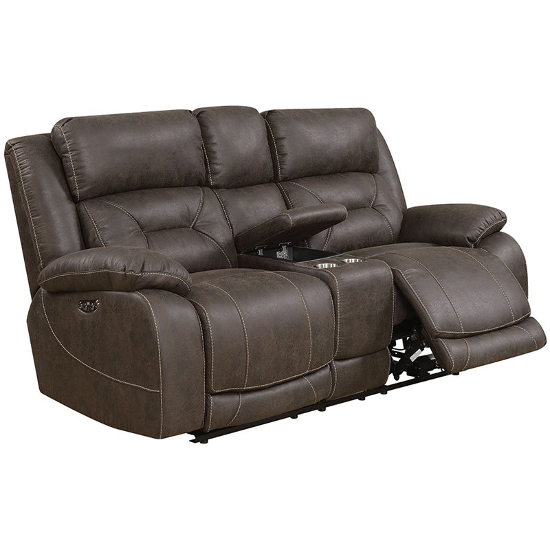 Steve Silver Aria Faux Leather Reclining Loveseat in Saddle Brown