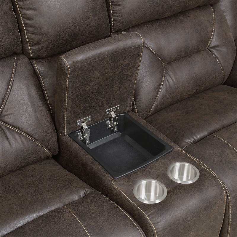 Steve Silver Aria Faux Leather Reclining Loveseat in Saddle Brown