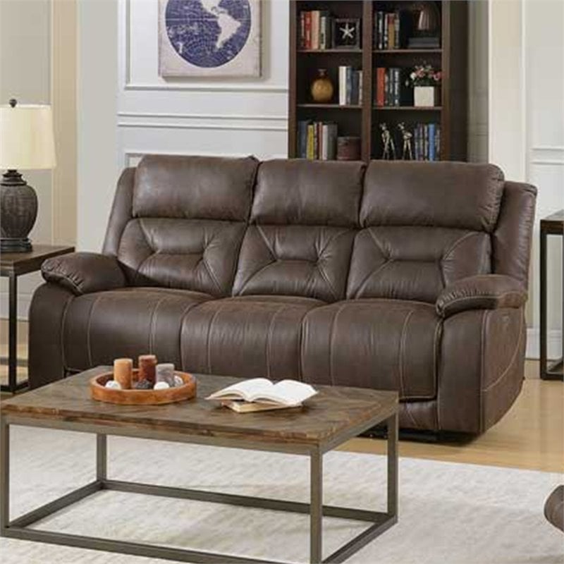 Steve Silver Aria Faux Leather Reclining Sofa in Saddle Brown