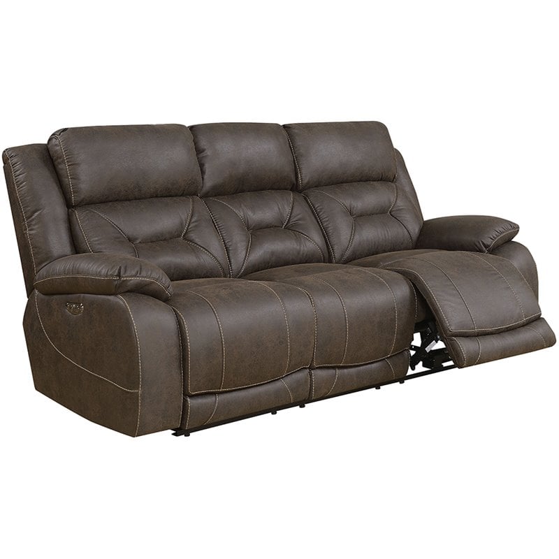 Steve Silver Aria Faux Leather Reclining Sofa in Saddle Brown