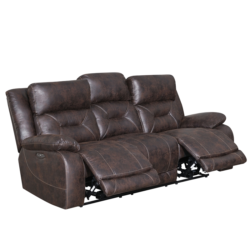 Steve Silver Aria Faux Leather Reclining Sofa in Saddle Brown