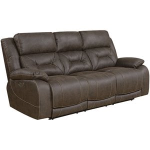 Steve Silver Aria Faux Leather Reclining Sofa in Saddle Brown