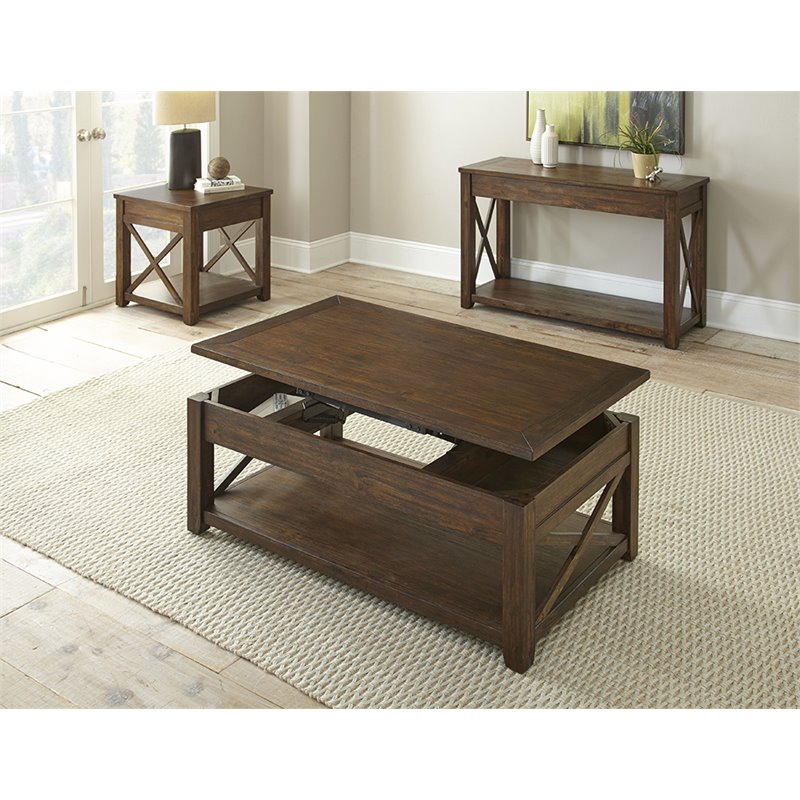 Lenka Wood Lift Top Mobile Wood Coffee Table Espresso Chocolate Finish