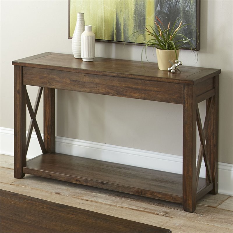Steve Silver Lenka Wood Console Table in Brown Oak