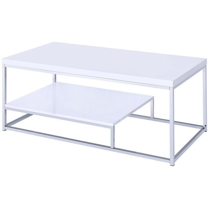 Steve Silver Lucia Metal Coffee Table in White and Chrome Metal