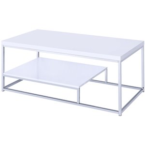 Steve Silver Lucia Metal Coffee Table in White and Chrome Metal