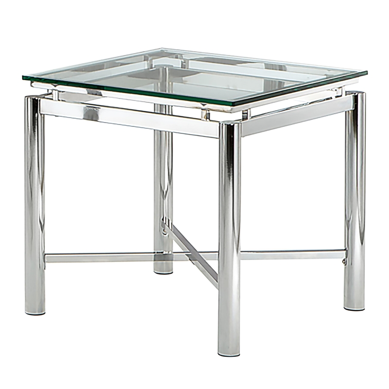 Steve Silver Contemporary Glass Top and Chrome Base End Table