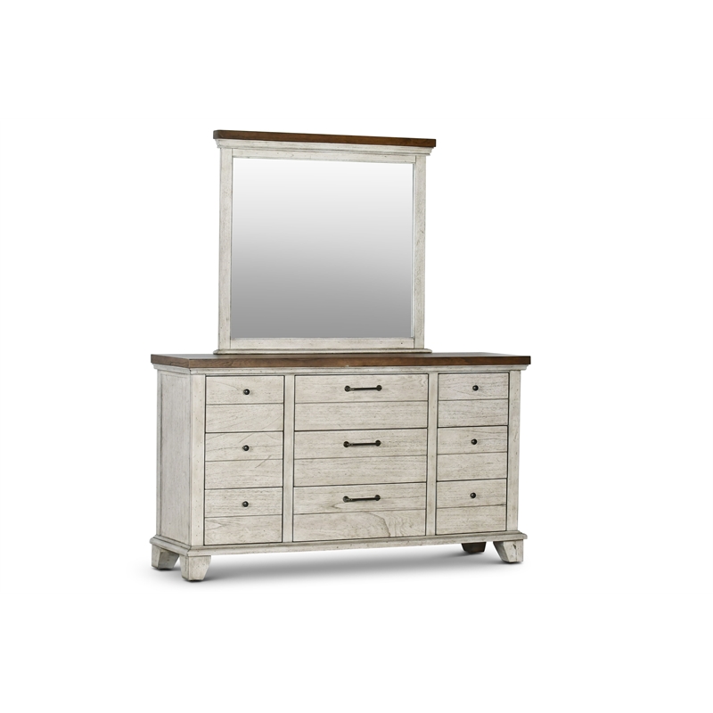 Bear Creek Rustic Ivory Nine Drawer Dresser and Mirror Set