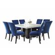 Camila Marble Top Square 9-Piece Dining Set with Blue Velvet Chairs
