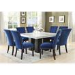 Camila Marble Top Square 9-Piece Dining Set with Blue Velvet Chairs
