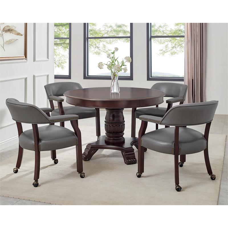 Steve Silver Tournament Gray Faux Leather Arm Chair with Casters