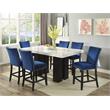 Camila Marble Top Rectangular 7-Piece Counter Height Dining Set - Blue Velvet
