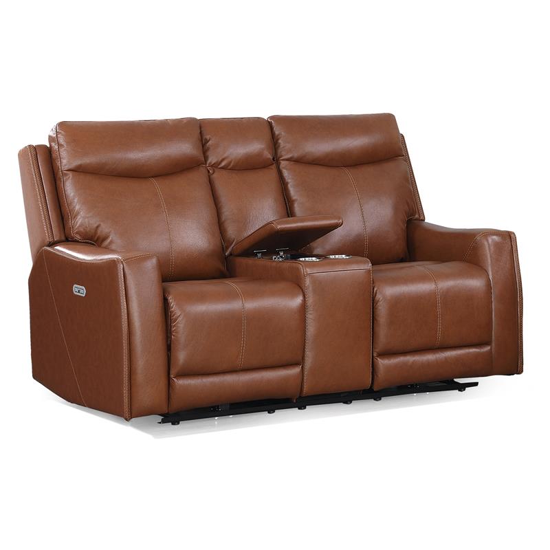 Natalia Caramel Leather Power Loveseat Console Recliner