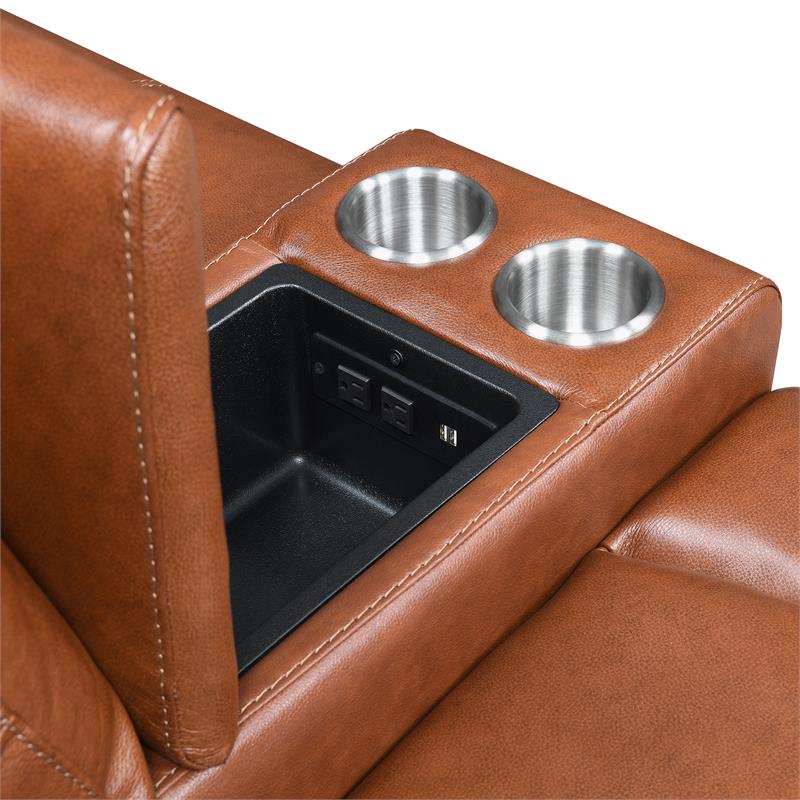 Natalia Caramel Leather Power Loveseat Console Recliner
