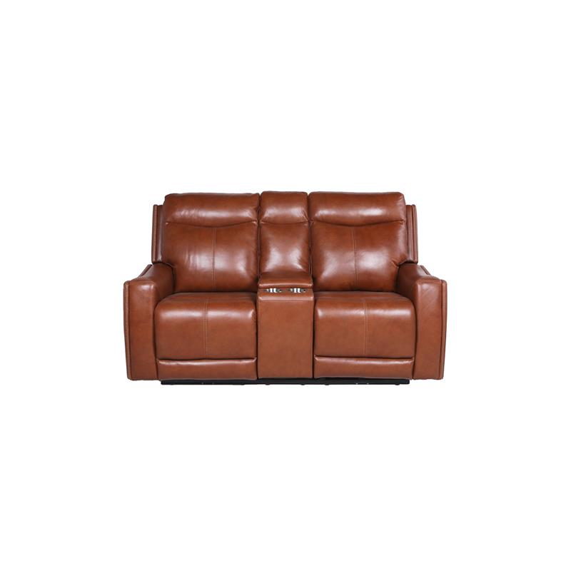 Natalia Caramel Leather Power Loveseat Console Recliner