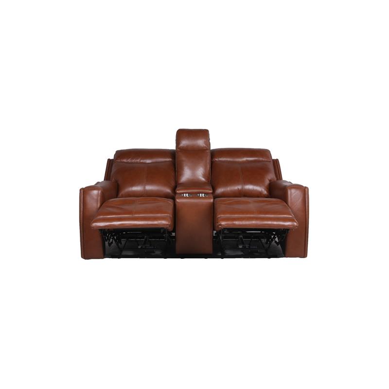 Natalia Caramel Leather Power Loveseat Console Recliner