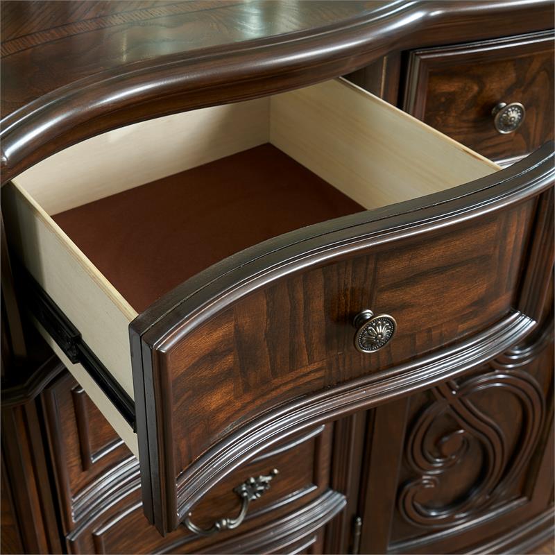 Royale Brown Cherry 9-Drawer Dresser and Mirror