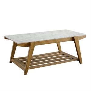Celeste White Marble Top Wood Farmhouse Cocktail Table