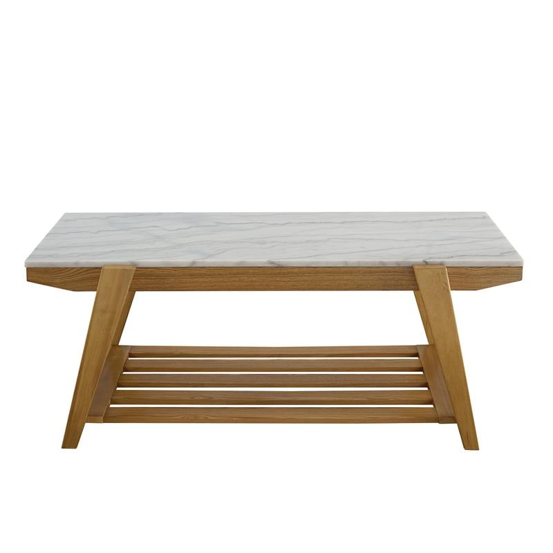 Celeste White Marble Top Wood Farmhouse Cocktail Table