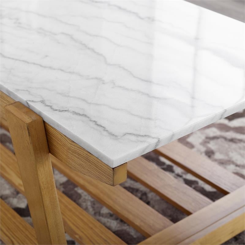 Celeste White Marble Top Wood Farmhouse Cocktail Table