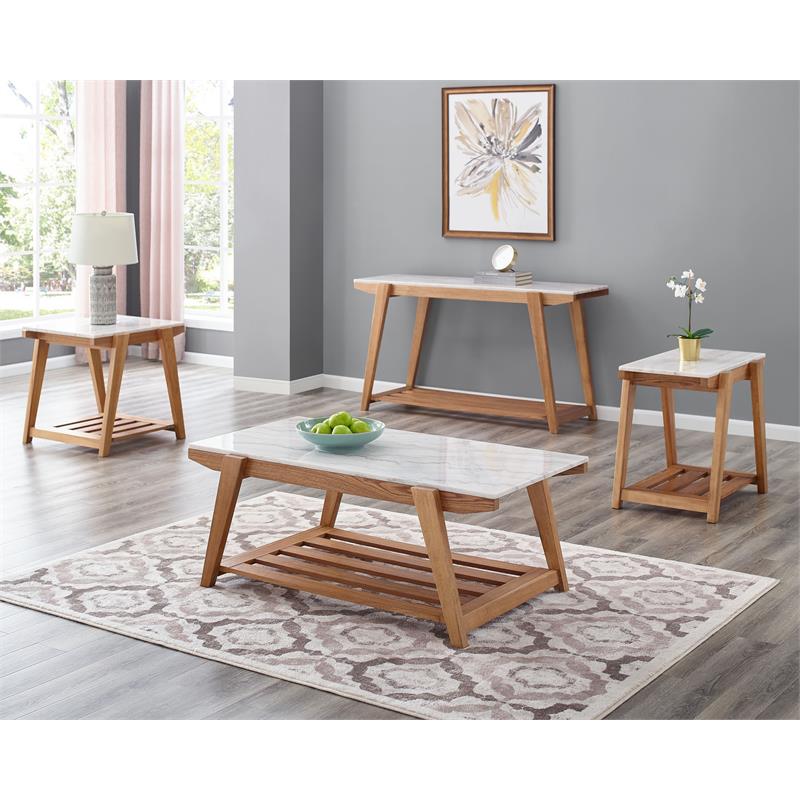 Celeste White Marble Top Wood Farmhouse Cocktail Table