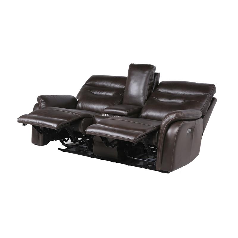 Fortuna Dark Brown Espresso Leather Power Recliner Console Loveseat