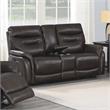 Fortuna Dark Brown Espresso Leather Power Recliner Console Loveseat