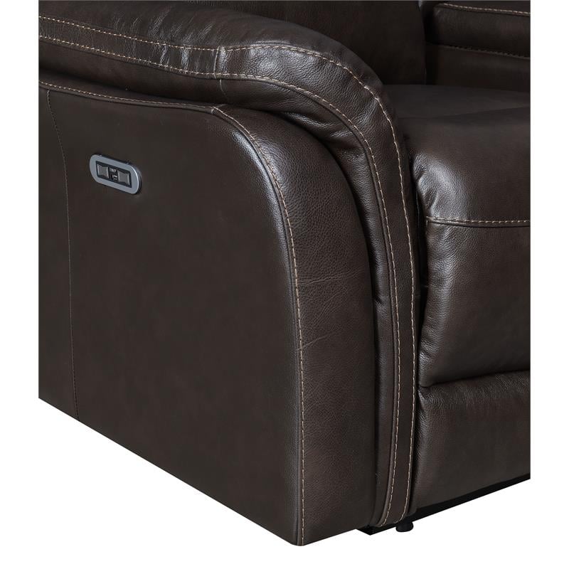 Fortuna Dark Brown Leather Power Recliner Sofa