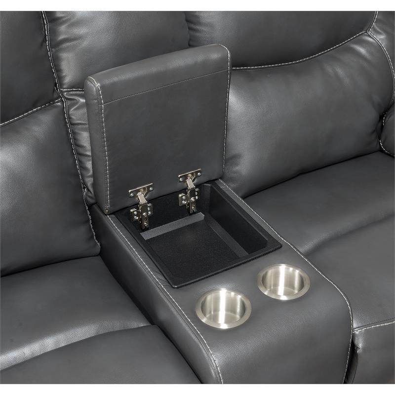 Steve Silver Isabella Gray Vinyl Console Recliner Loveseat