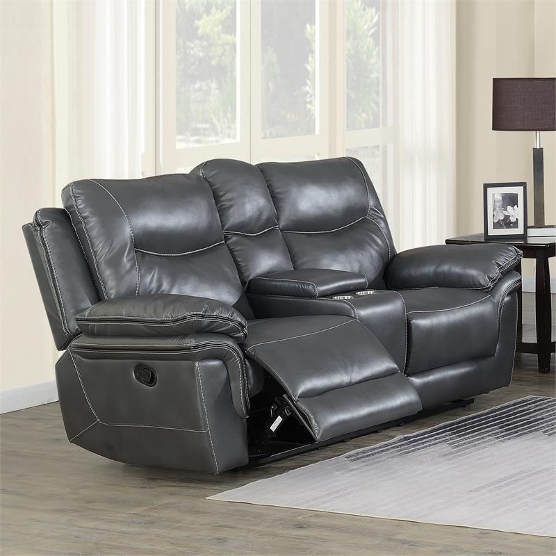 Steve Silver Isabella Gray Vinyl Console Recliner Loveseat
