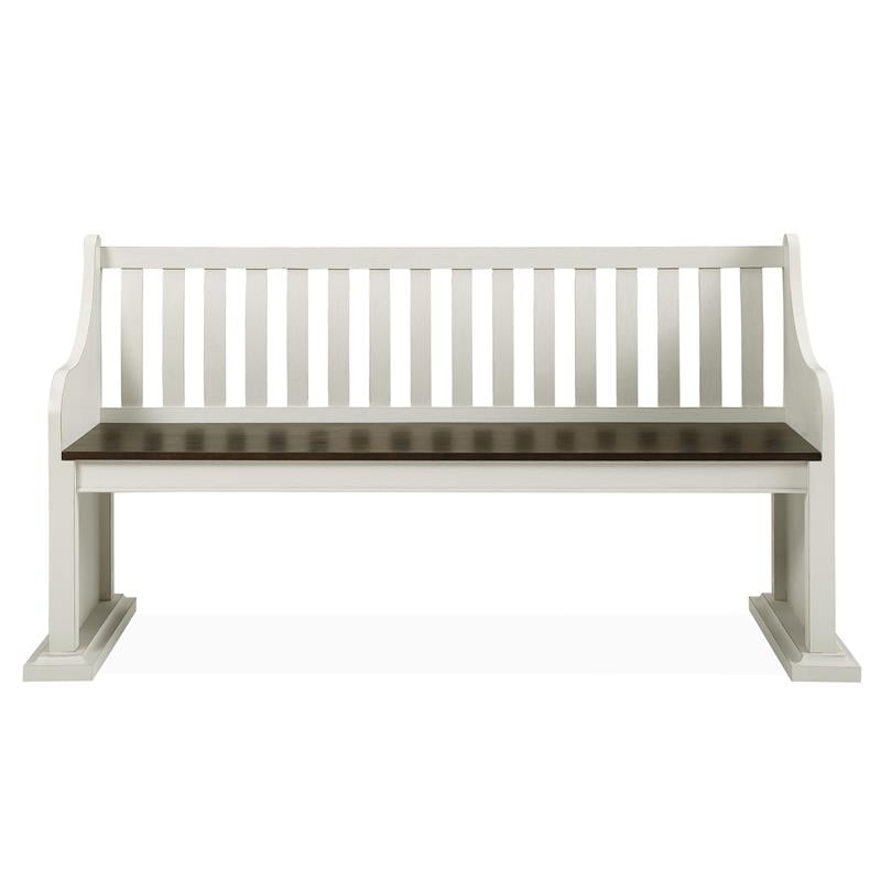 Steve Silver Joanna Two-Tone Ivory and Dark Oak Farmhouse Dining Bench with Back