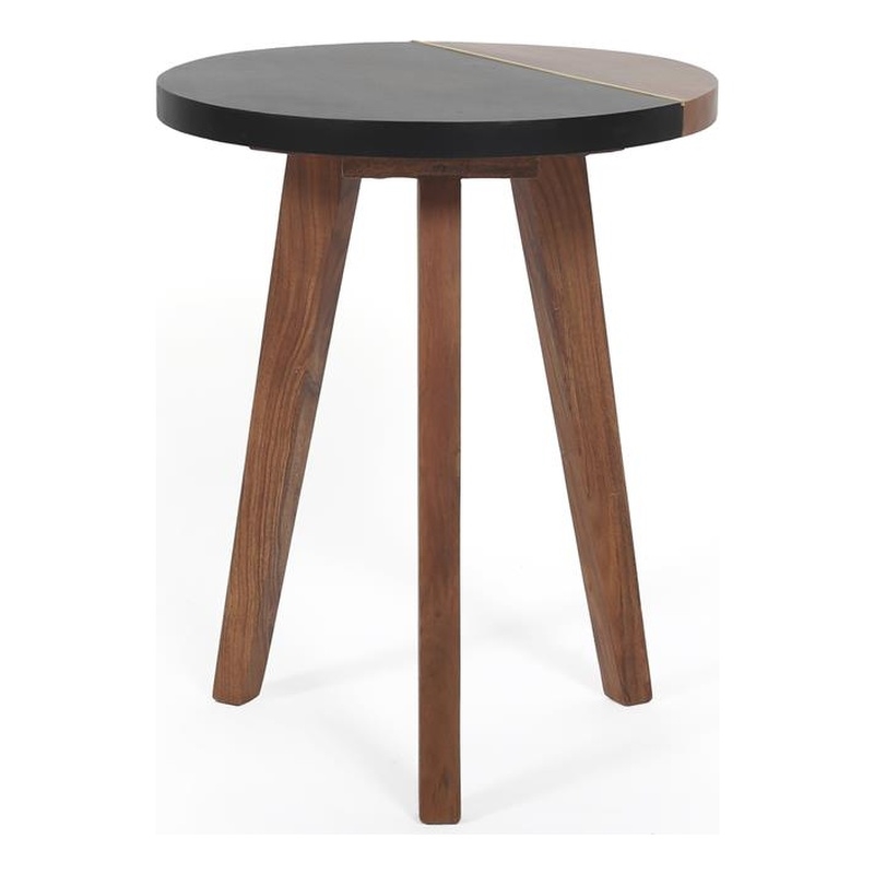 Caspian Slate/Natural Matte Finish Round Accent End Table with Brown wood detail