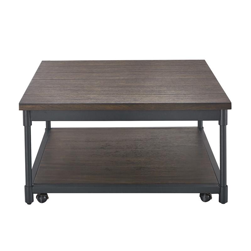 Steve Silver Prescott Smokey Oak and Black Metal Lift-Top Square Cocktail Table