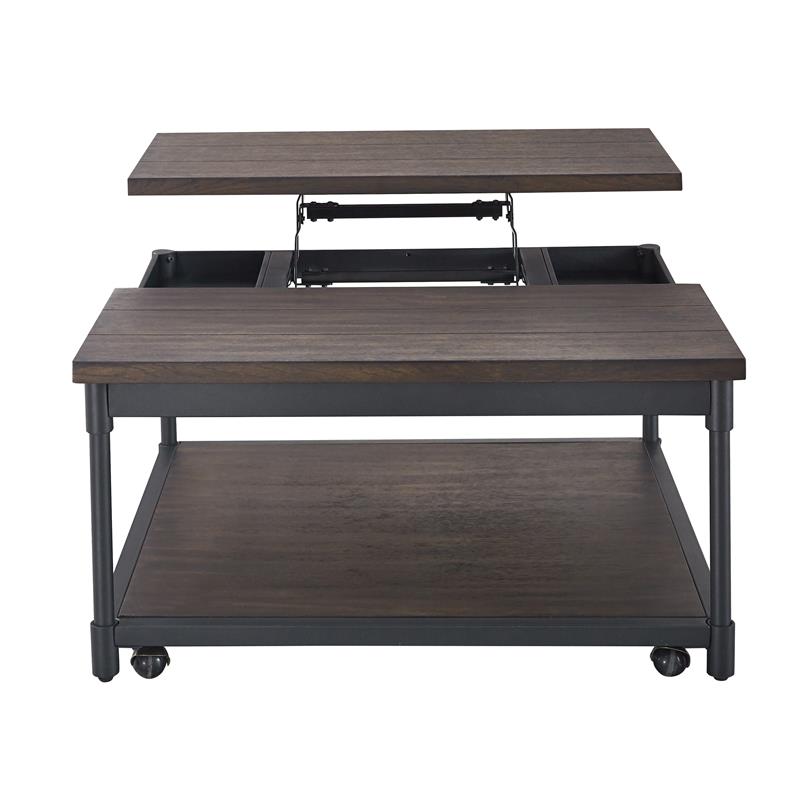 Steve Silver Prescott Smokey Oak and Black Metal Lift-Top Square Cocktail Table
