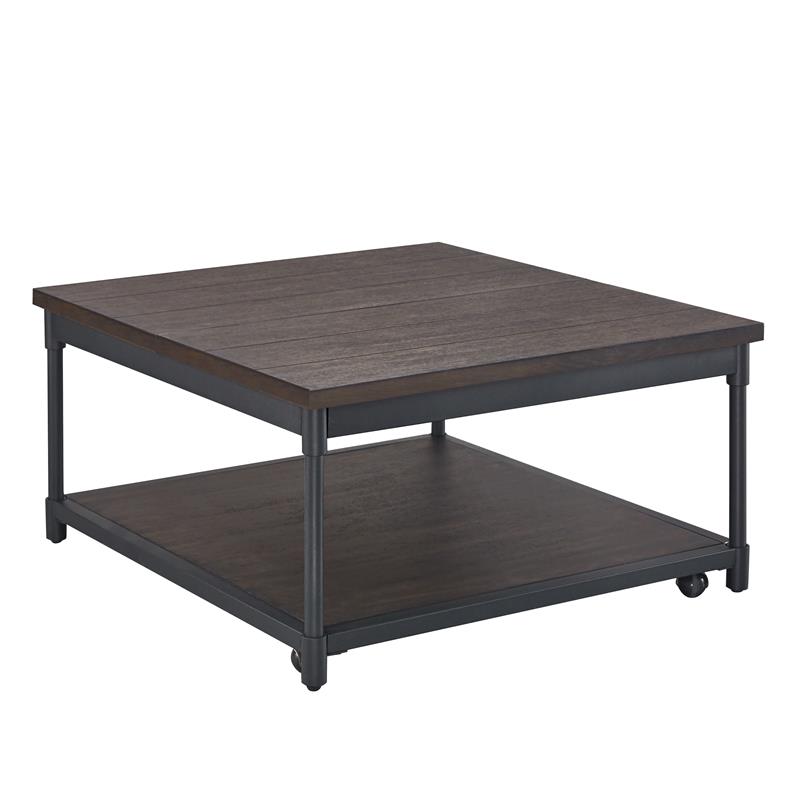 Steve Silver Prescott Smokey Oak and Black Metal Lift-Top Square Cocktail Table