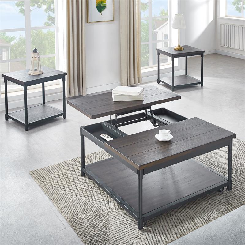 Steve Silver Prescott Smokey Oak and Black Metal End Table