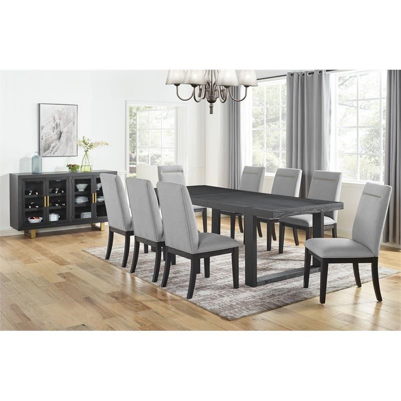 Steve Silver Yves Gray Fabric and Rubbed Charcoal Dining Side Chair