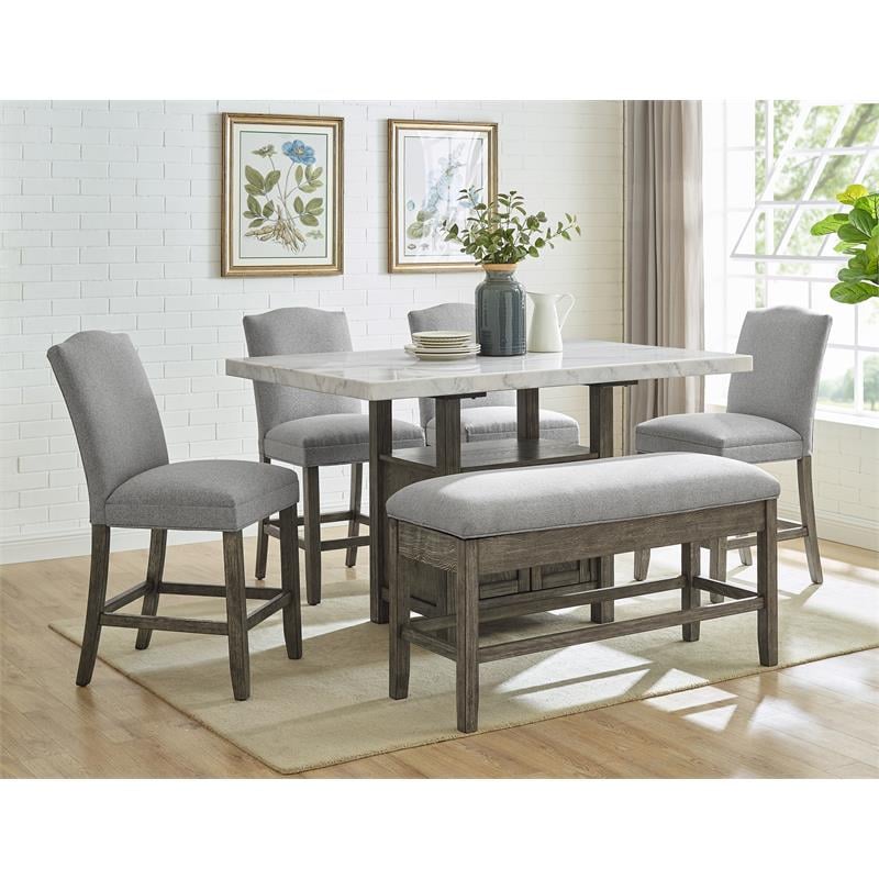 Steve Silver Grayson White Marble and Driftwood Counter Height Dining Table