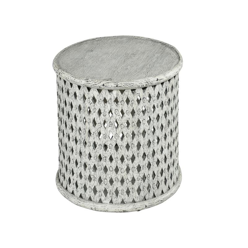 Samir Aged White Alabaster Wood Round End Table