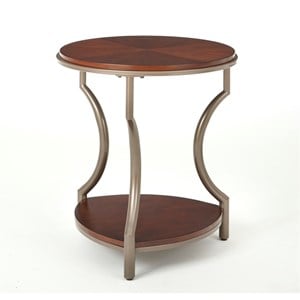 Miles Merlot Cherry Finish Wood and Metal Round End Table