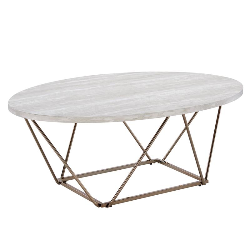 Rowyn Faux White Marble 3-Pack Metal Occasional Set