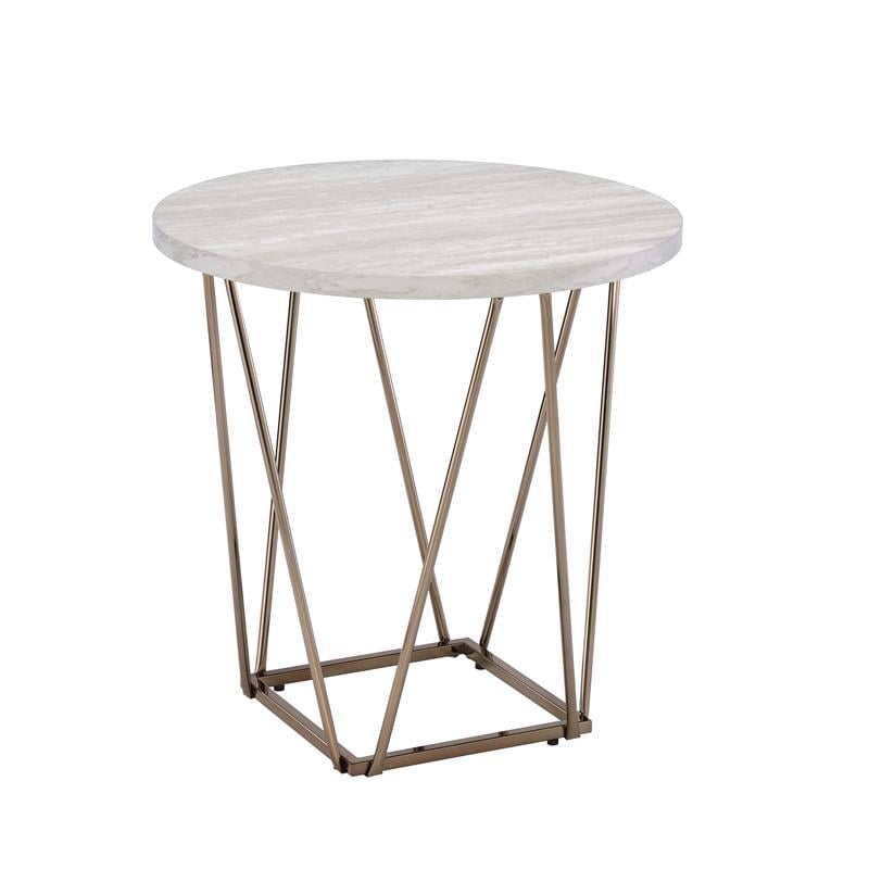 Rowyn Faux White Marble 3-Pack Metal Occasional Set