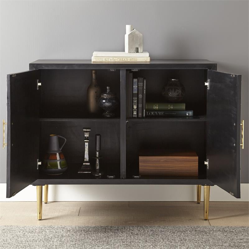 Steve Silver Benzara Black and Ivory 2-Door Wood Accent Cabinet