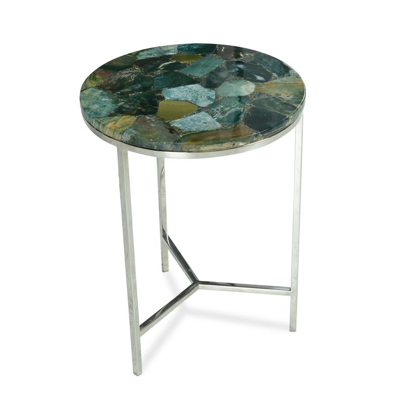 Steve Silver Foster Round Spa Green Agate Top and Nickel Base Chairside Table