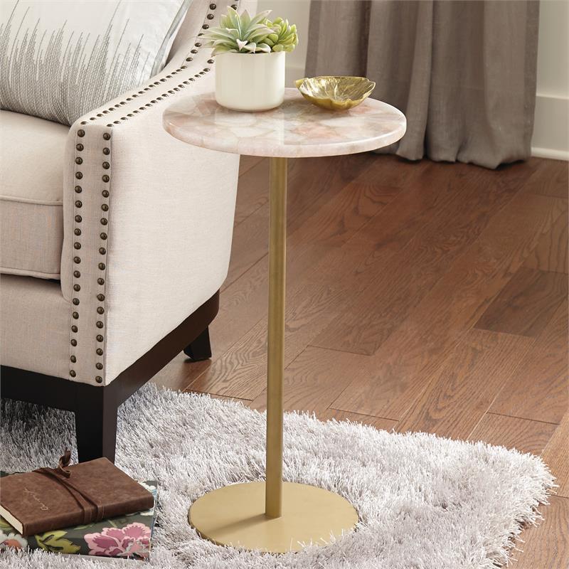 Steve Silver Rosie Round Agate Top and Brass Metal Base Chairside Table