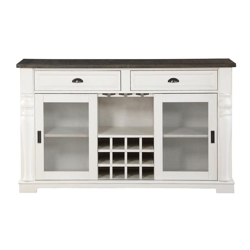 Joanna Ivory and Dark Oak Wood Farmhouse Style Server with Storage